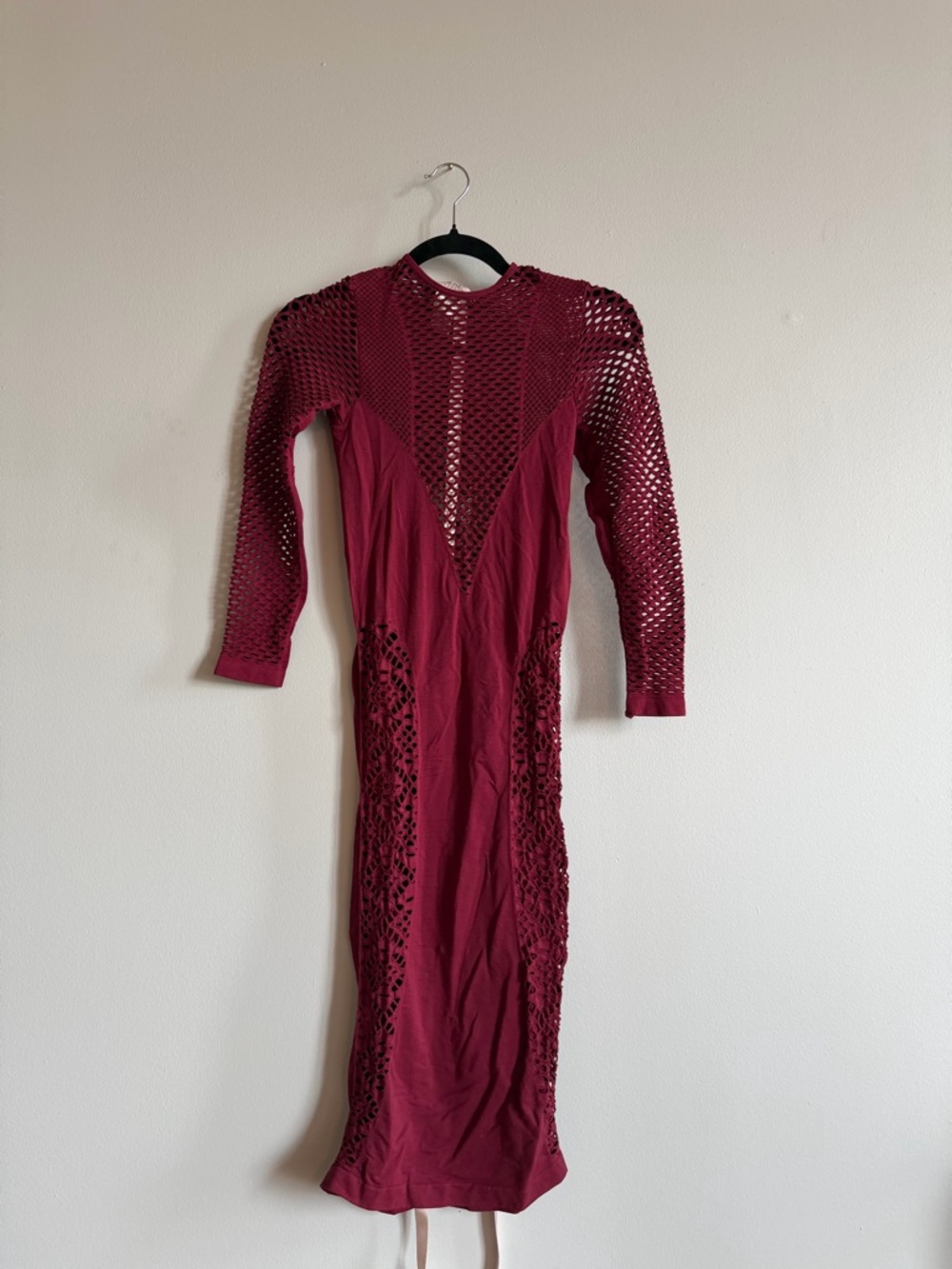 House of CB Silvy Mesh Midi Dress | Red Berry | M/L NWT